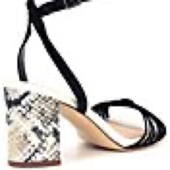Square Toe Strappy Block Heel Snake Print Sandals - Picture 2 of 6